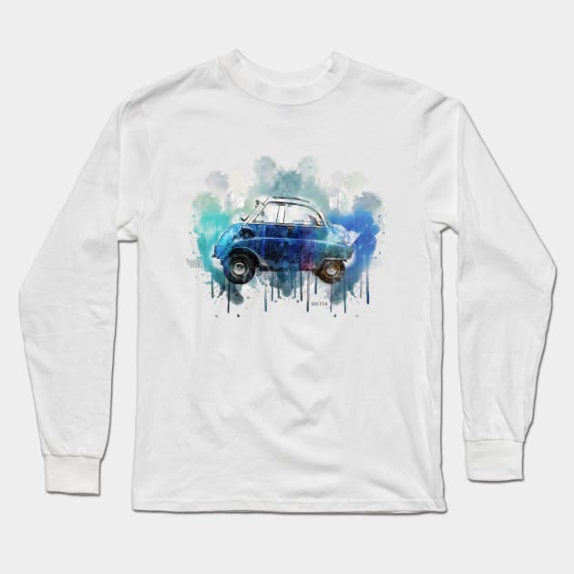 Isetta Microcar Splash Art Long Sleeve T-Shirt by AaaahEeeekStudio